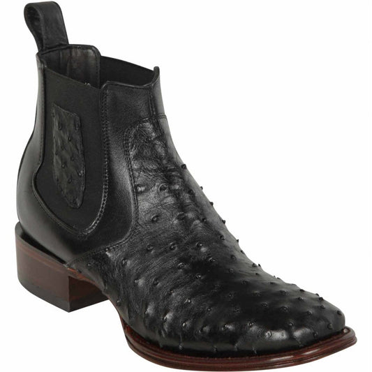  Mens Short Black Ostrich Boots
