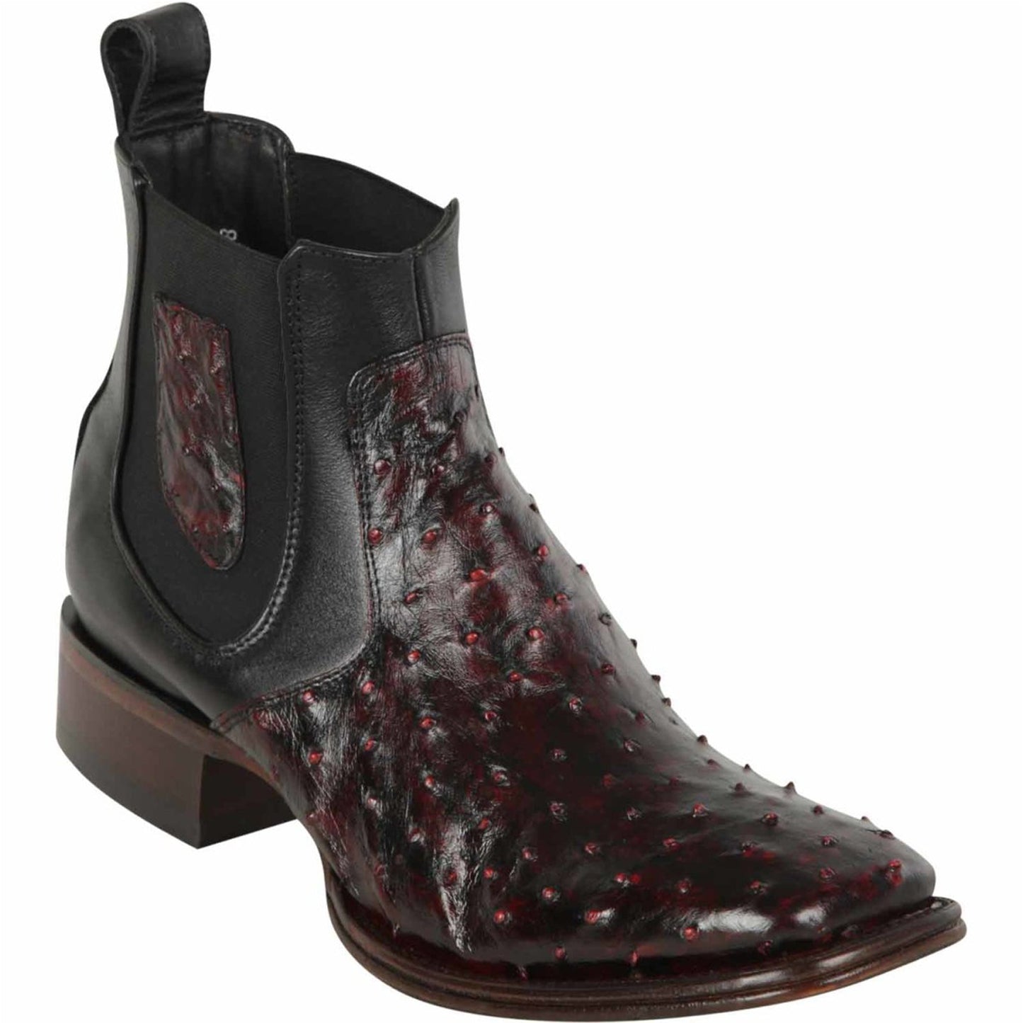  Short Square Toe Black Cherry Ostrich Leather Boots