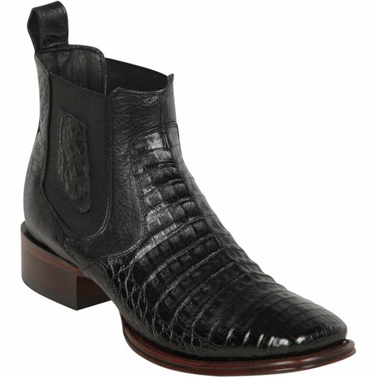  Black Caiman Short Square Toe Western Boots
