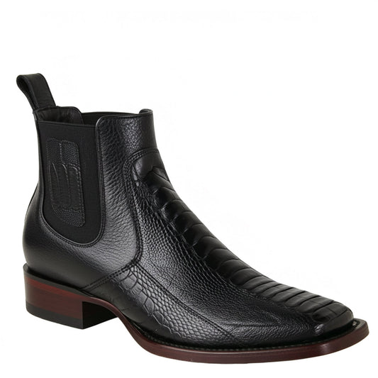  Short Black Square Toe Ostrich Leg Boots