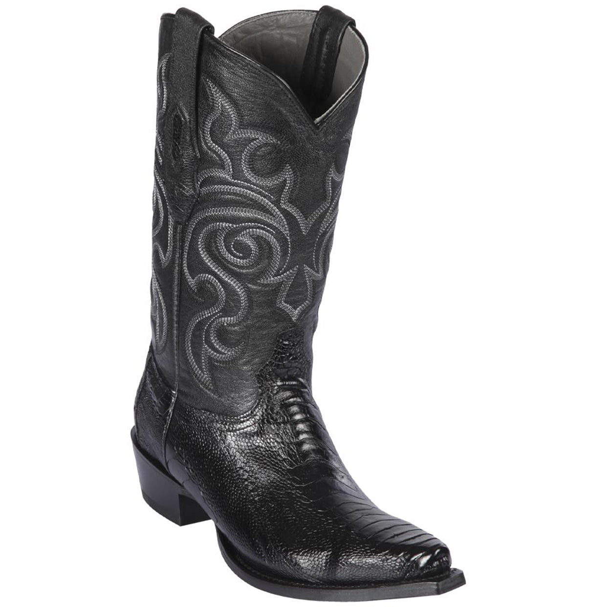  Black Ostrich Leg Snip Toe Western Boots