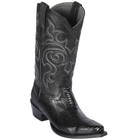  Black Ostrich Leg Snip Toe Western Boots