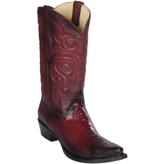  Ostrich Leg Snip Toe Western Boots Burgundy