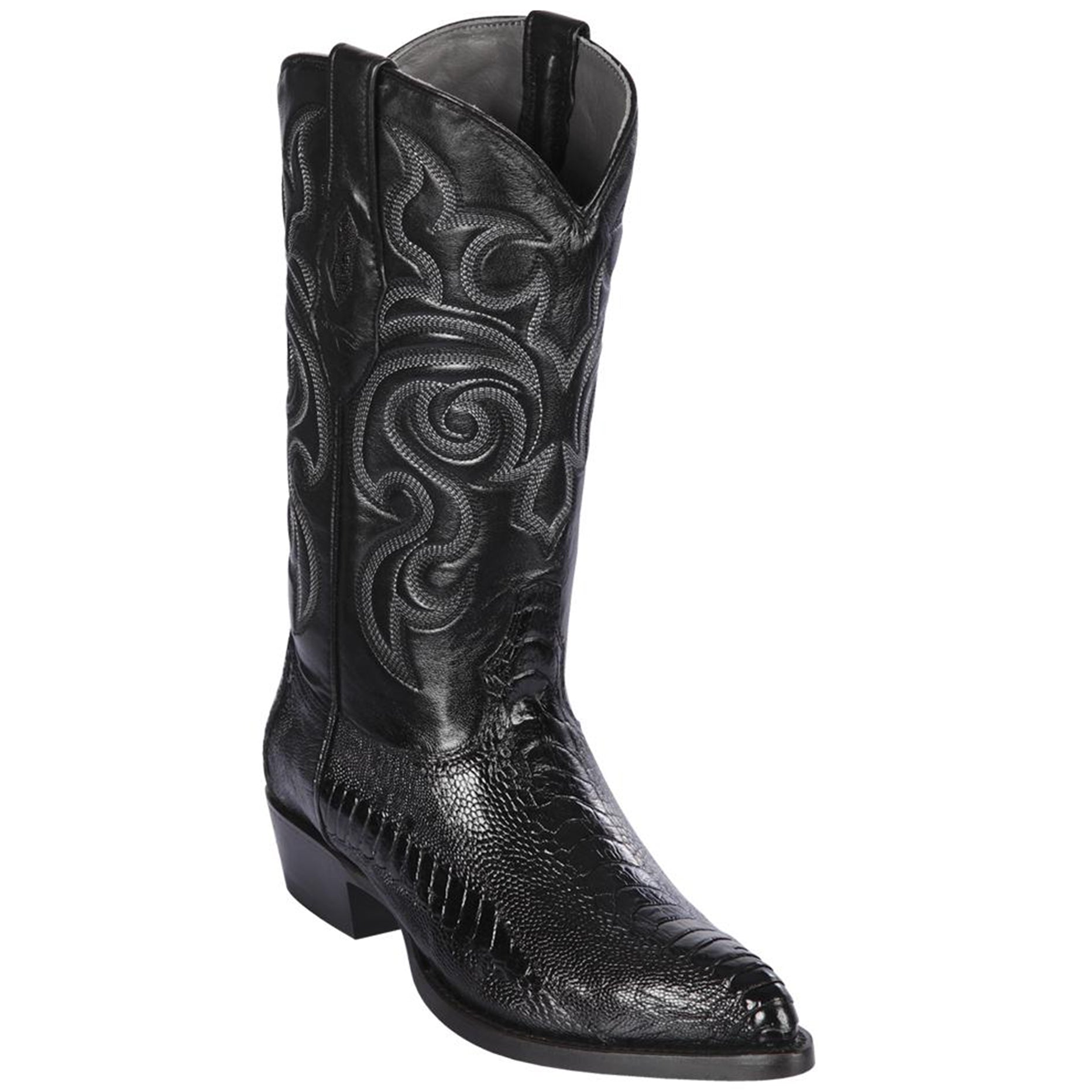  Black Ostrich Leg J-Toe Western Boots