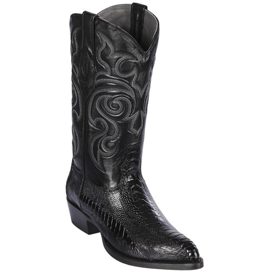  Black Ostrich Leg J-Toe Western Boots