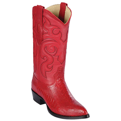  Red Ostrich Leg Cowboy Boots J-Toe