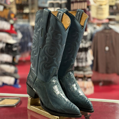  Blue Ostrich Leg Cowboy Boots J-Toe