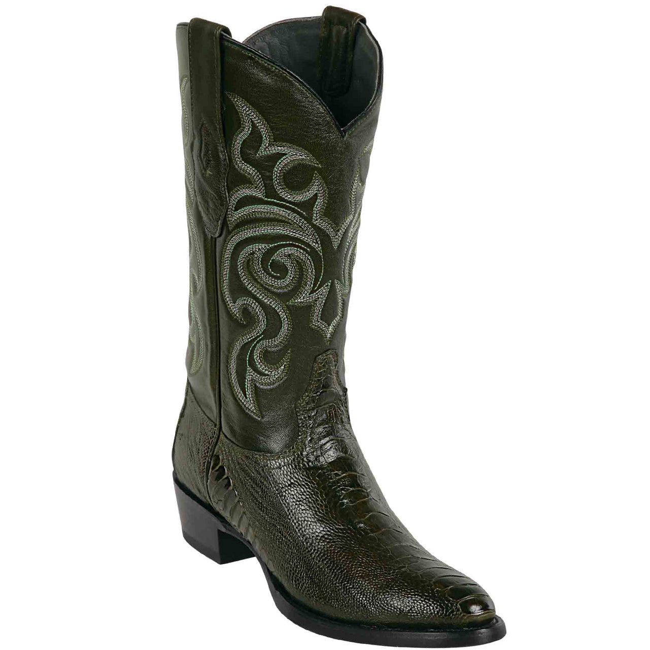  Ostrich Leg Olive Green Cowboy Boots R-Toe
