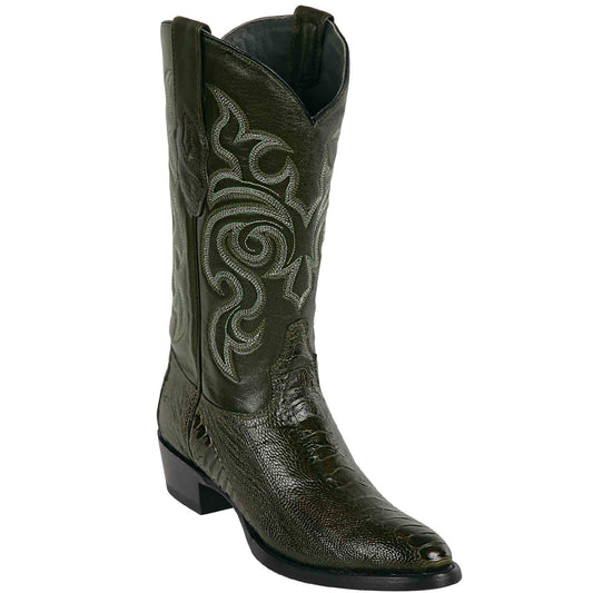  Ostrich Leg Olive Green Cowboy Boots R-Toe