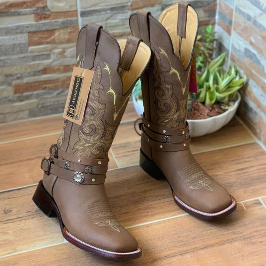 Yoali Brown Square Toe Cowgirl Boots