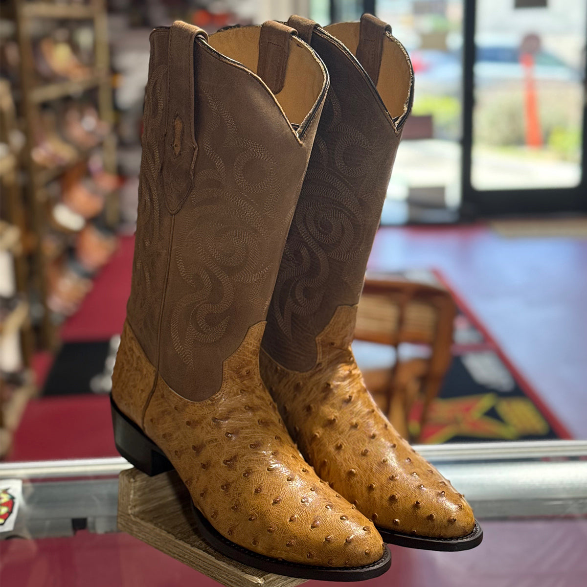  Amber Ostrich Cowboy Boots R-Toe