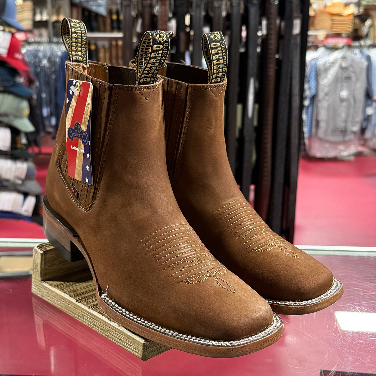  Men's Brown Chelsea Square Toe Boots