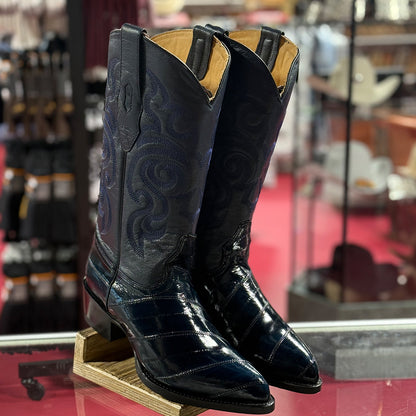  Navy Blue Eel-Skin Boots