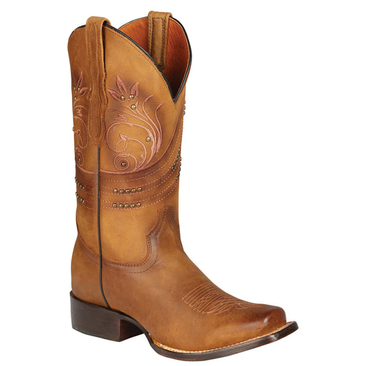  Honey Brown Square Toe Cowgirl Boots