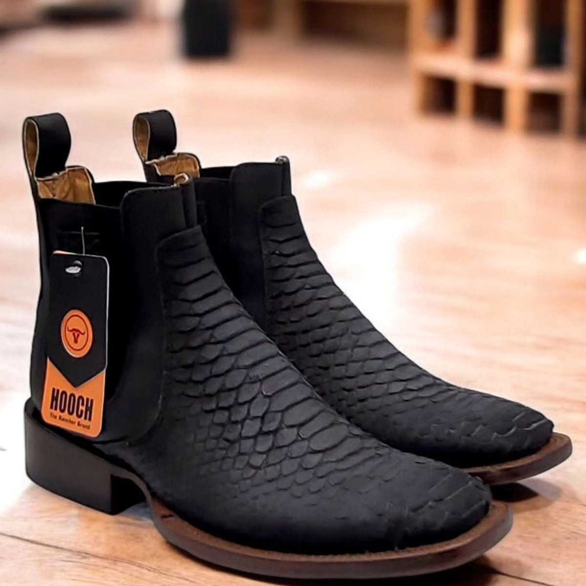  Black Python Print Short Cowboy Boots