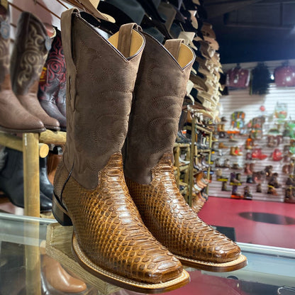  Brown Square Toe Western Boots Snakeskin