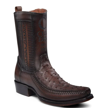  Brown Ostrich Zipper Boot
