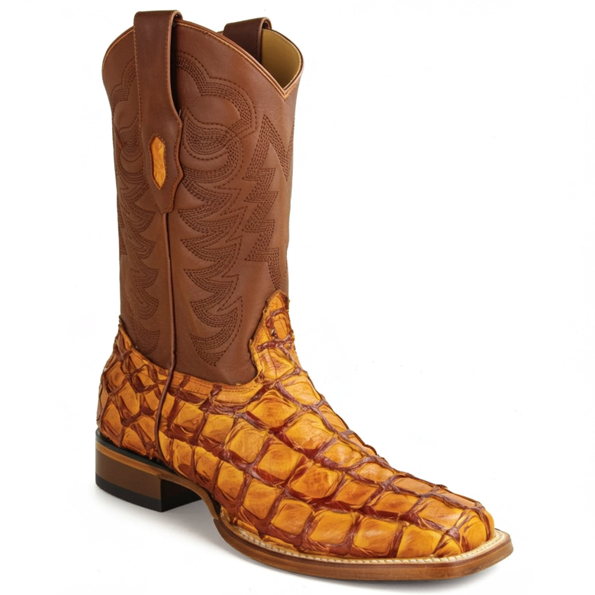  Cognac Pirarucu Square Toe Boots