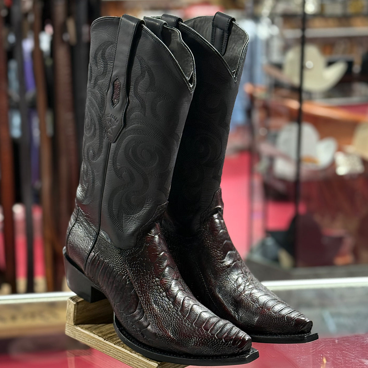  Black Cherry Ostrich Leg Cowboy Boots