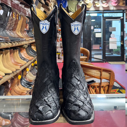  Matte Black Pirarucu Square Toe Boots