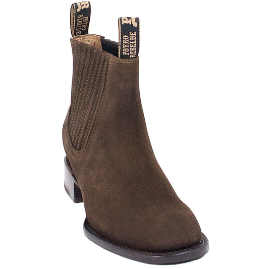 Mocha Suede Square Toe - Botin Charro