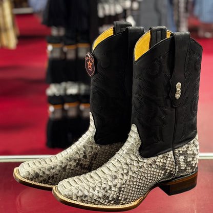  Natural Python Square Toe Boots