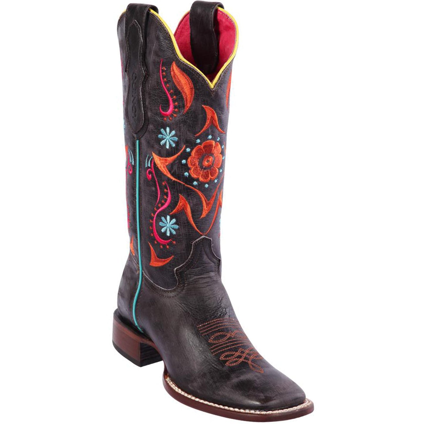  Flower Volcano Square Toe Cowgirl Boots