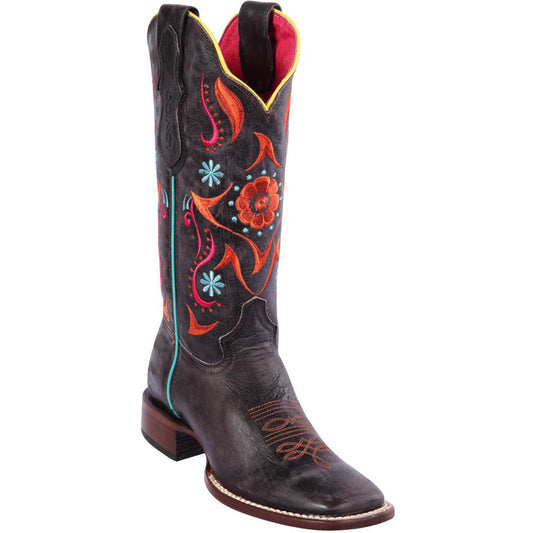  Flower Volcano Square Toe Cowgirl Boots