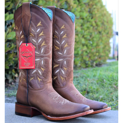  Honey Floral Square Toe Cowgirl Boots