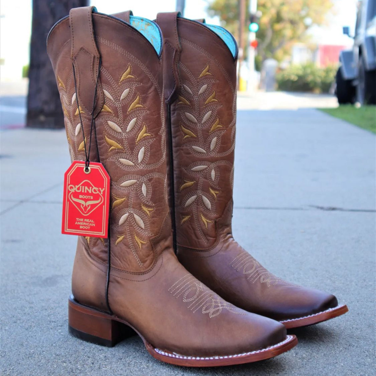  Honey Floral Square Toe Cowgirl Boots