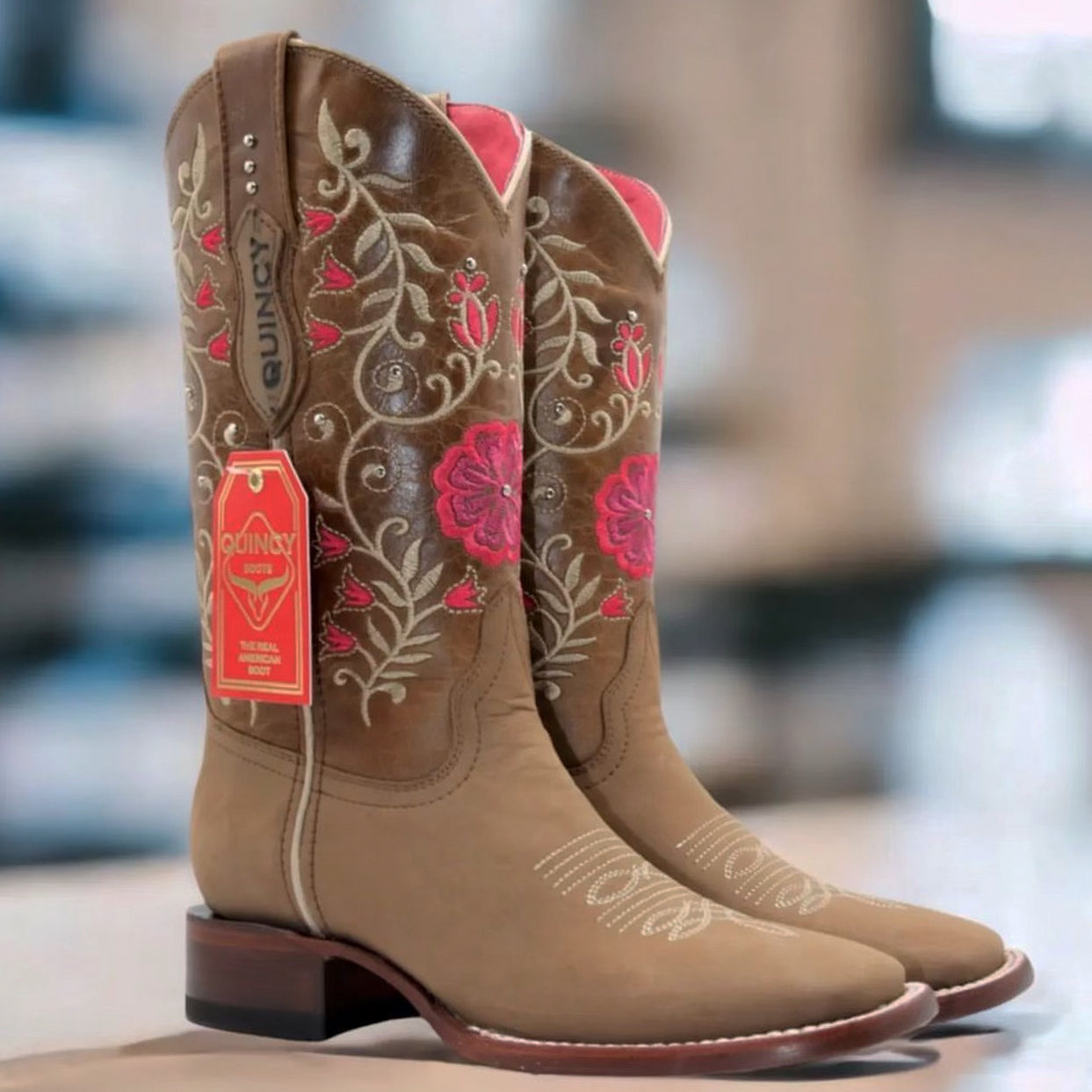  Tan Flowered Cowgirl Boots