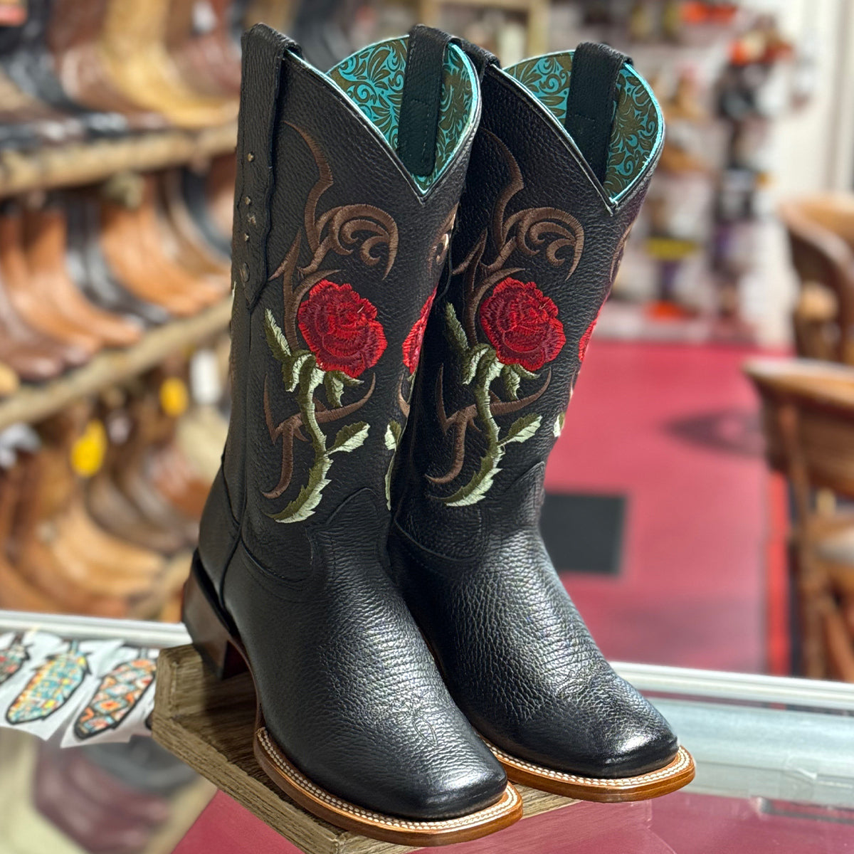  Red Rose Black Cowgirl Boots