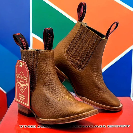  Kids Cowboy Boots Square Toe Tan