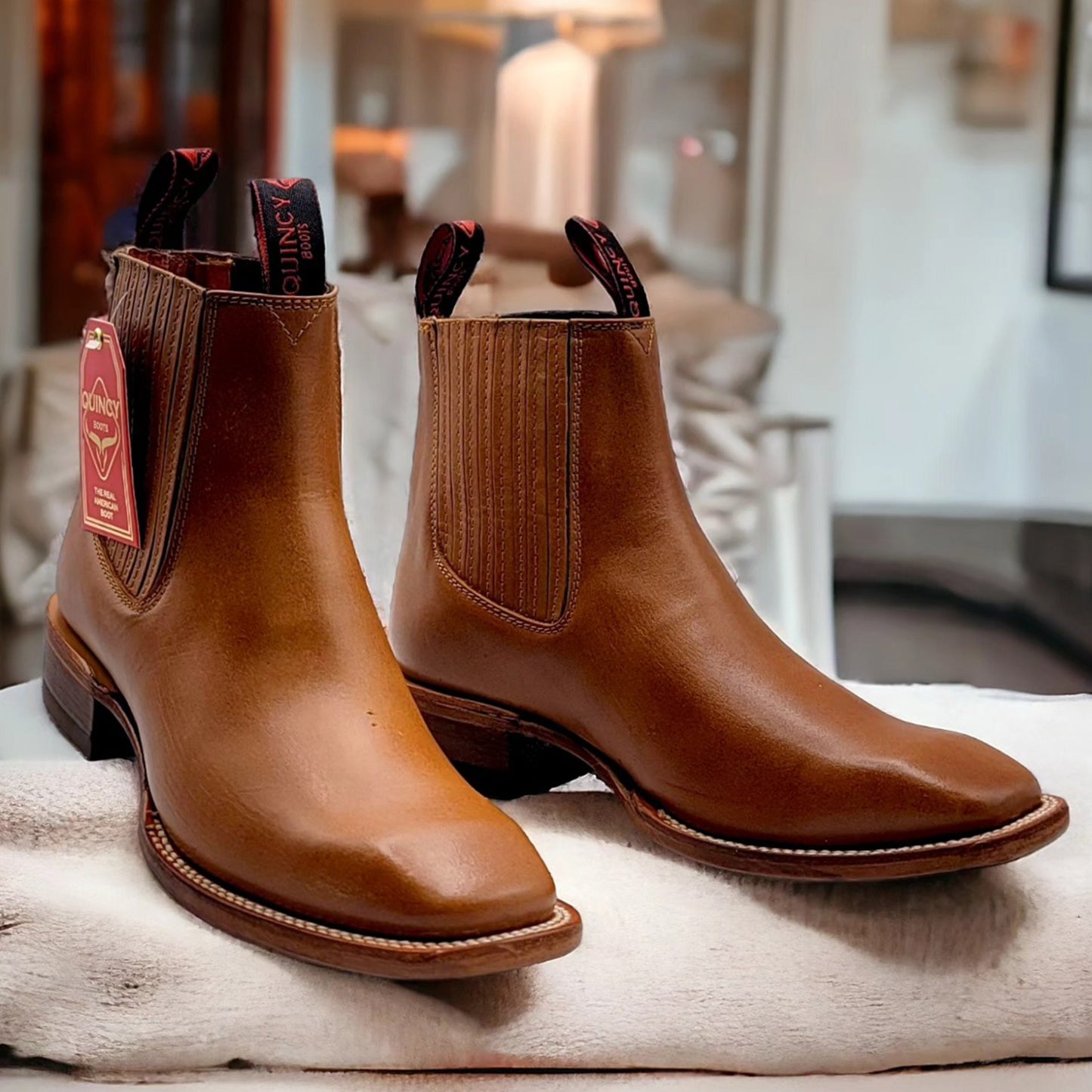  Short Cowboy Boots Square Toe - Honey