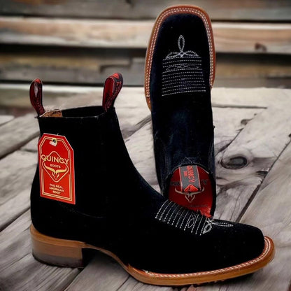  Men's Black Suede Boots Square Toe