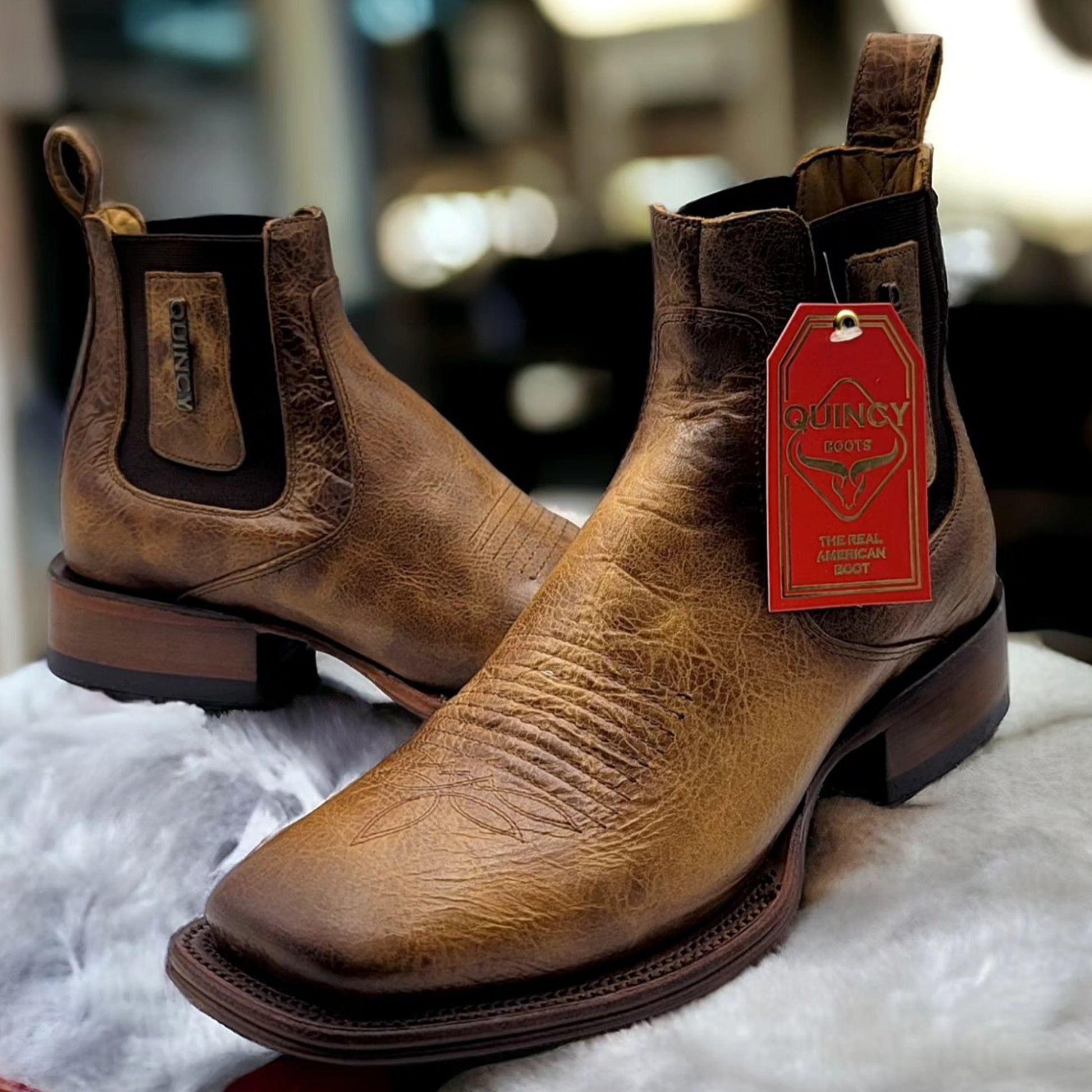  Square Toe Ankle Boots Tan Brown
