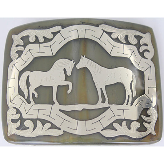 Handmade Cowboy Belt Buckle With Horses