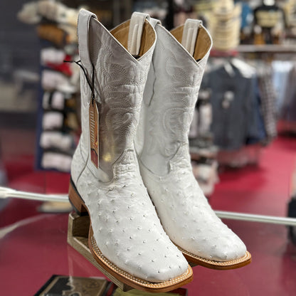  White Ostrich Boots Square Toe
