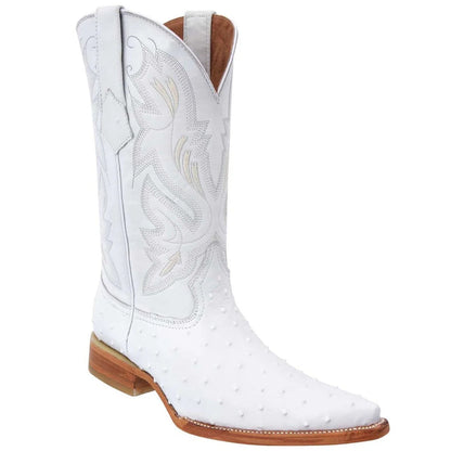  White Ostrich Print Western Boots Pointy Toe