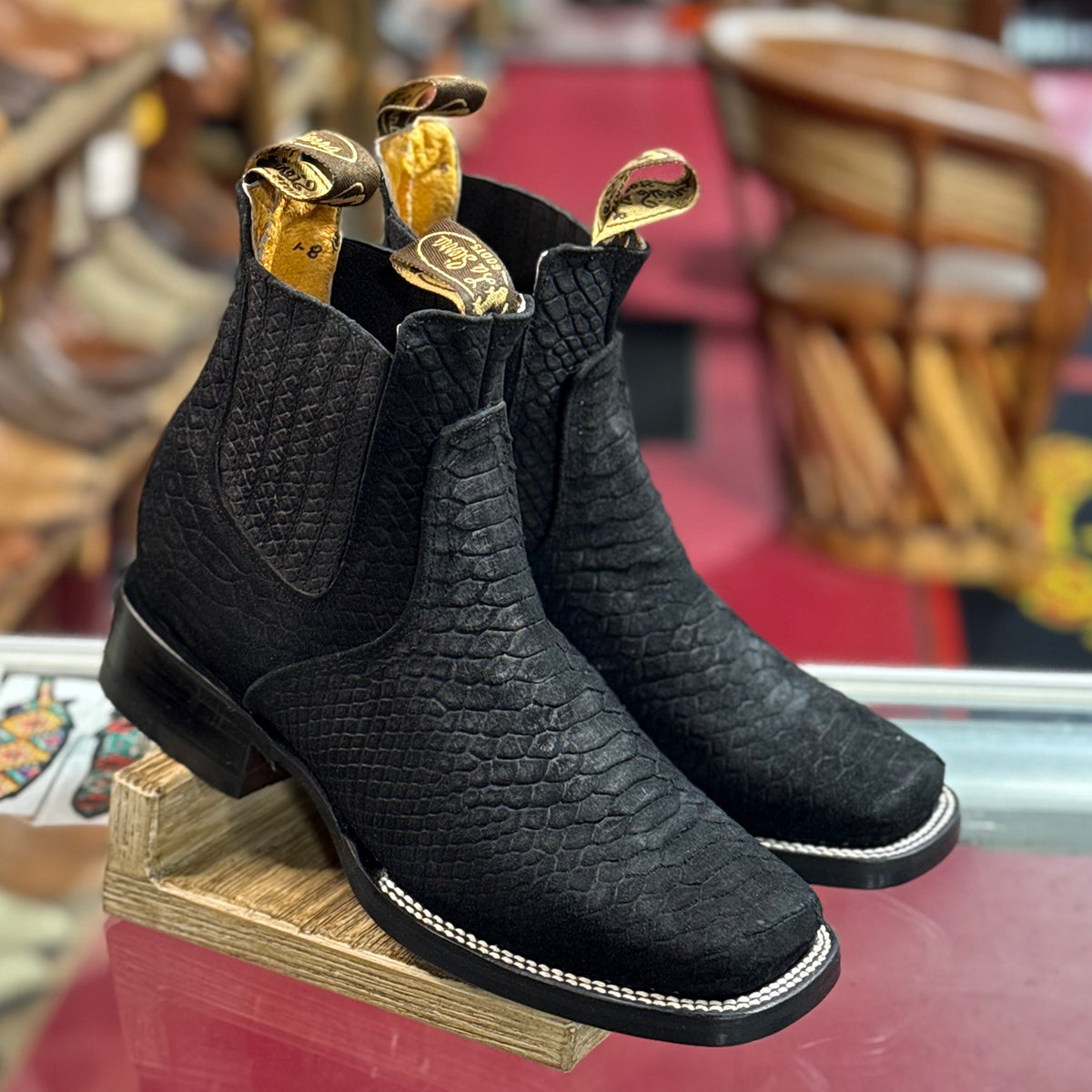  Snakeskin Print Chelsea Square Toe Boots