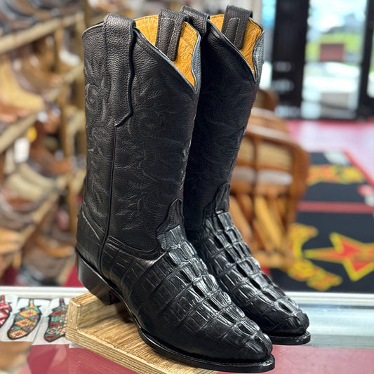  Black Crocodile Print Boots J-Toe