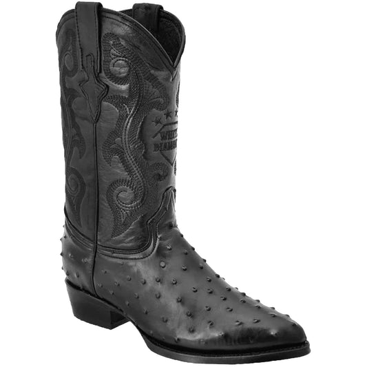 Black Ostrich Print Western Boot J-Toe