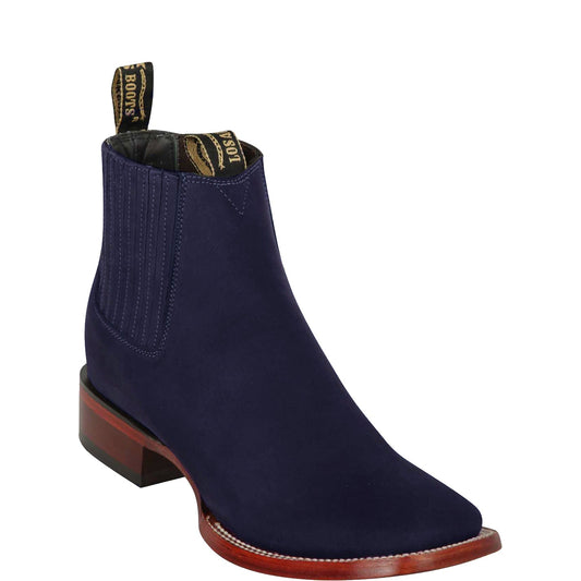  Dark Blue Chelsea Square Toe Boots