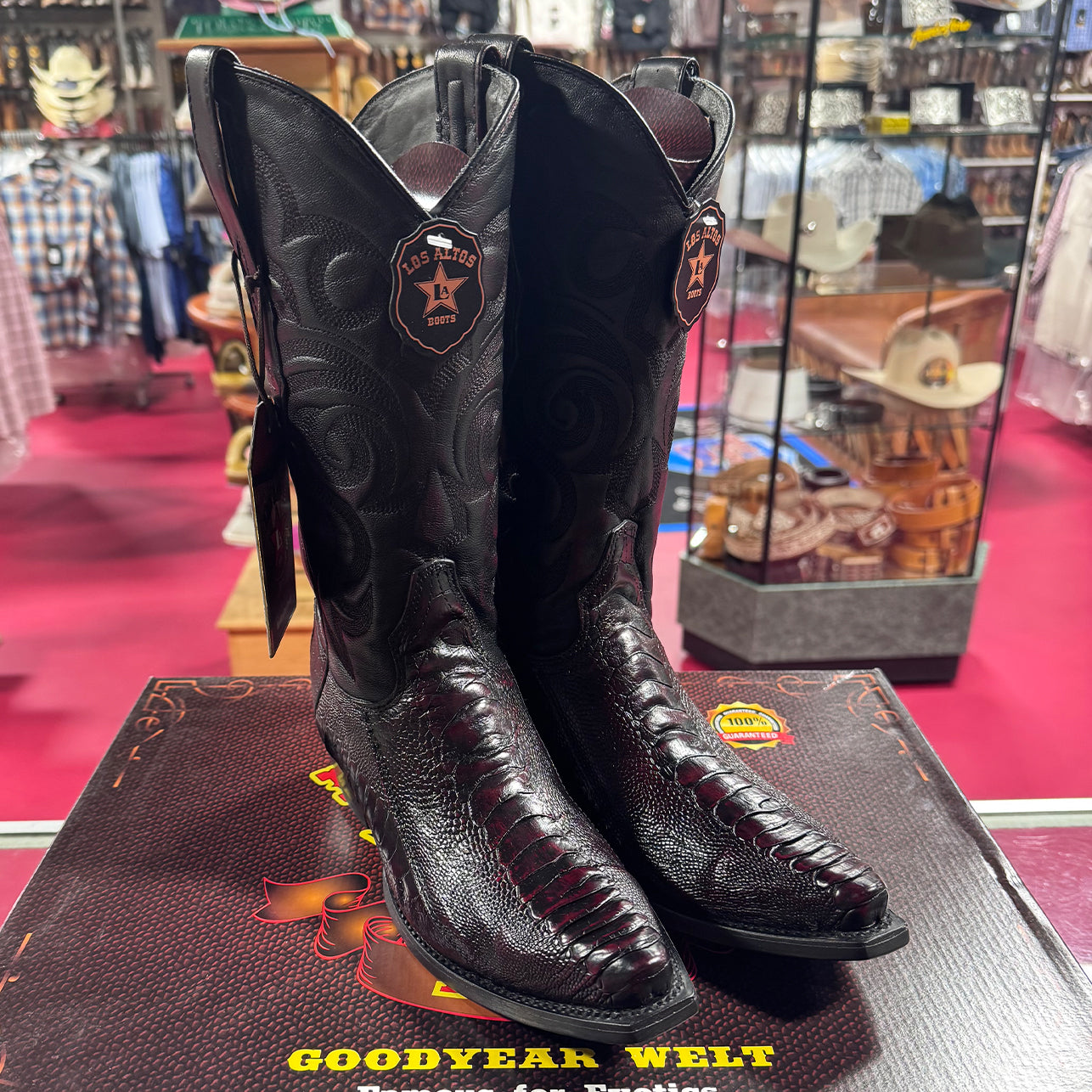  Black Cherry Ostrich Leg Cowboy Boots