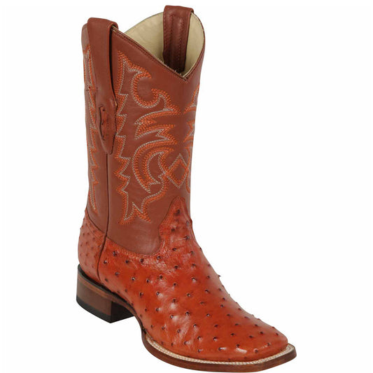  Cognac Ostrich Square Toe Boots