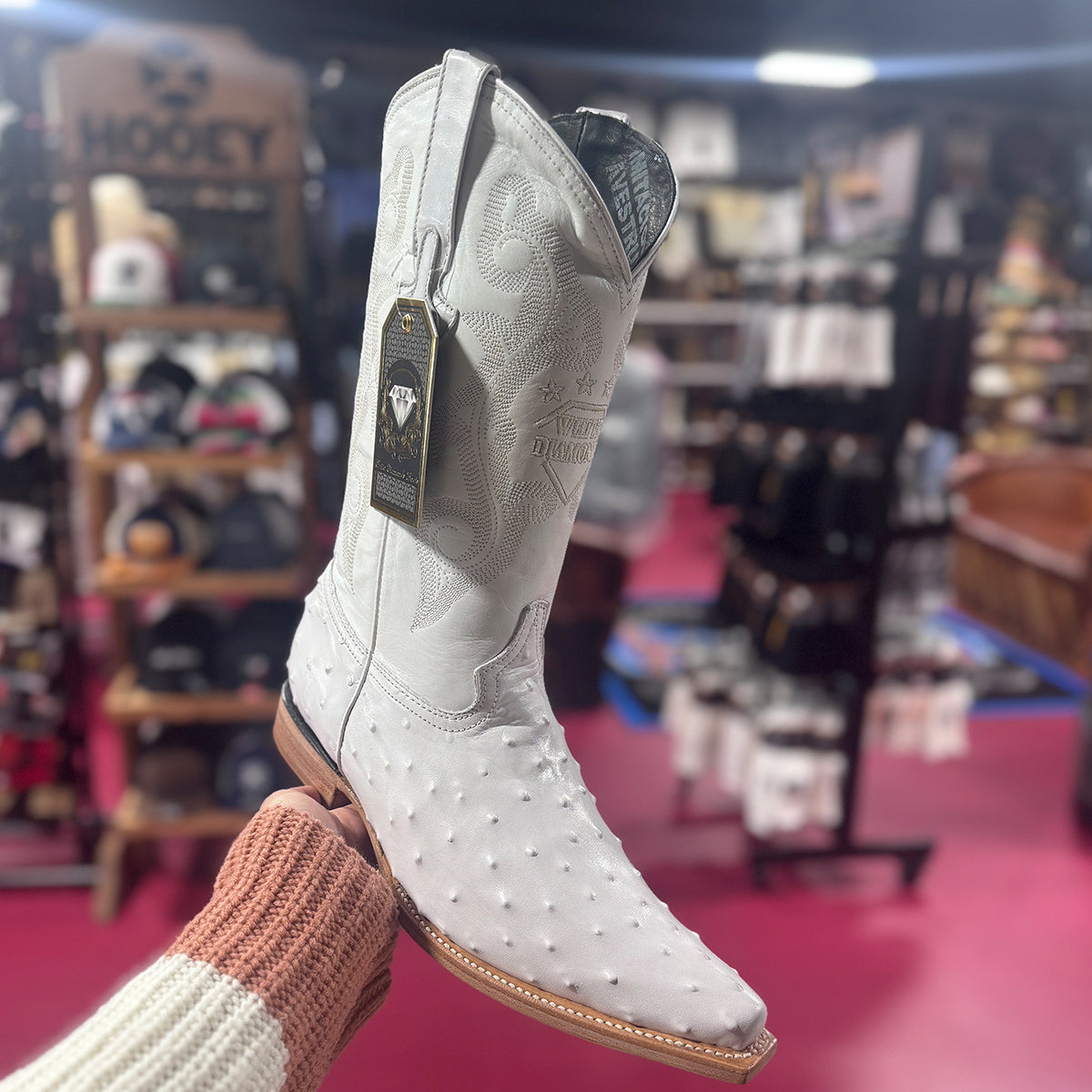  White Ostrich Print Western Boots Pointy Toe