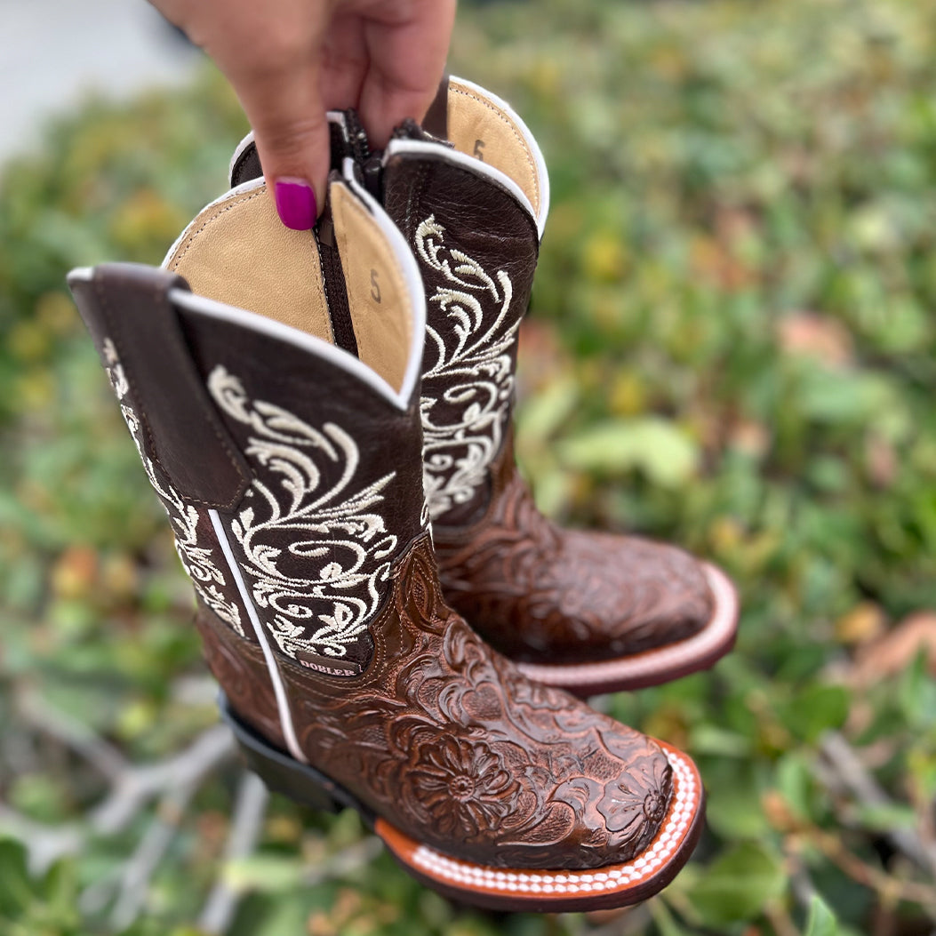  Tooled Print Kids Cowgirl Boot