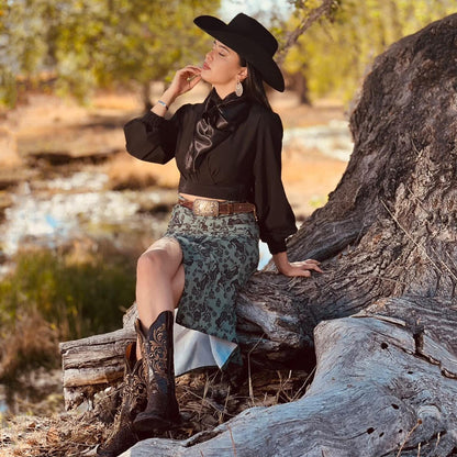  Tooled Print Cowgirl Boot