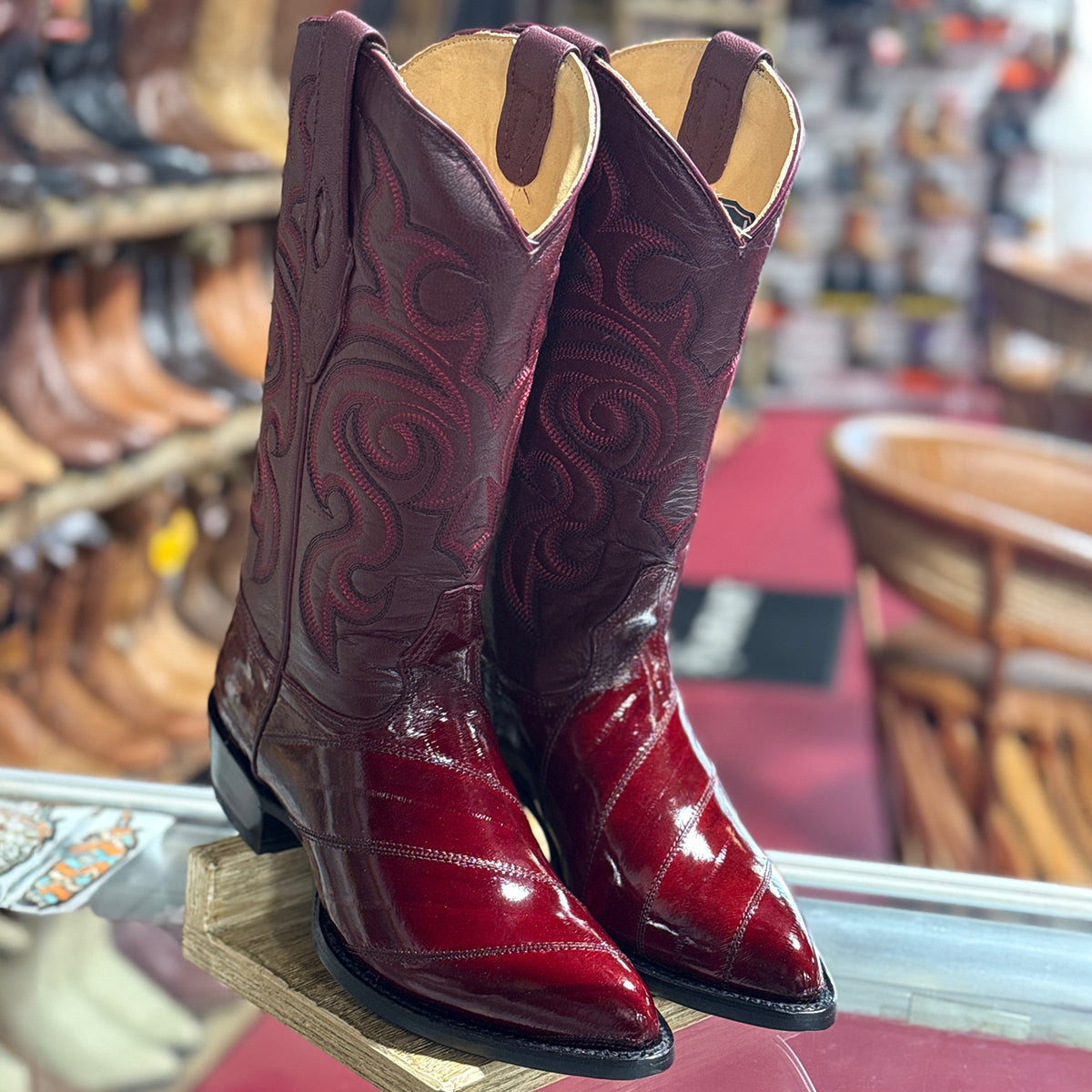  Burgundy Eel Cowboy Boots J-Toe