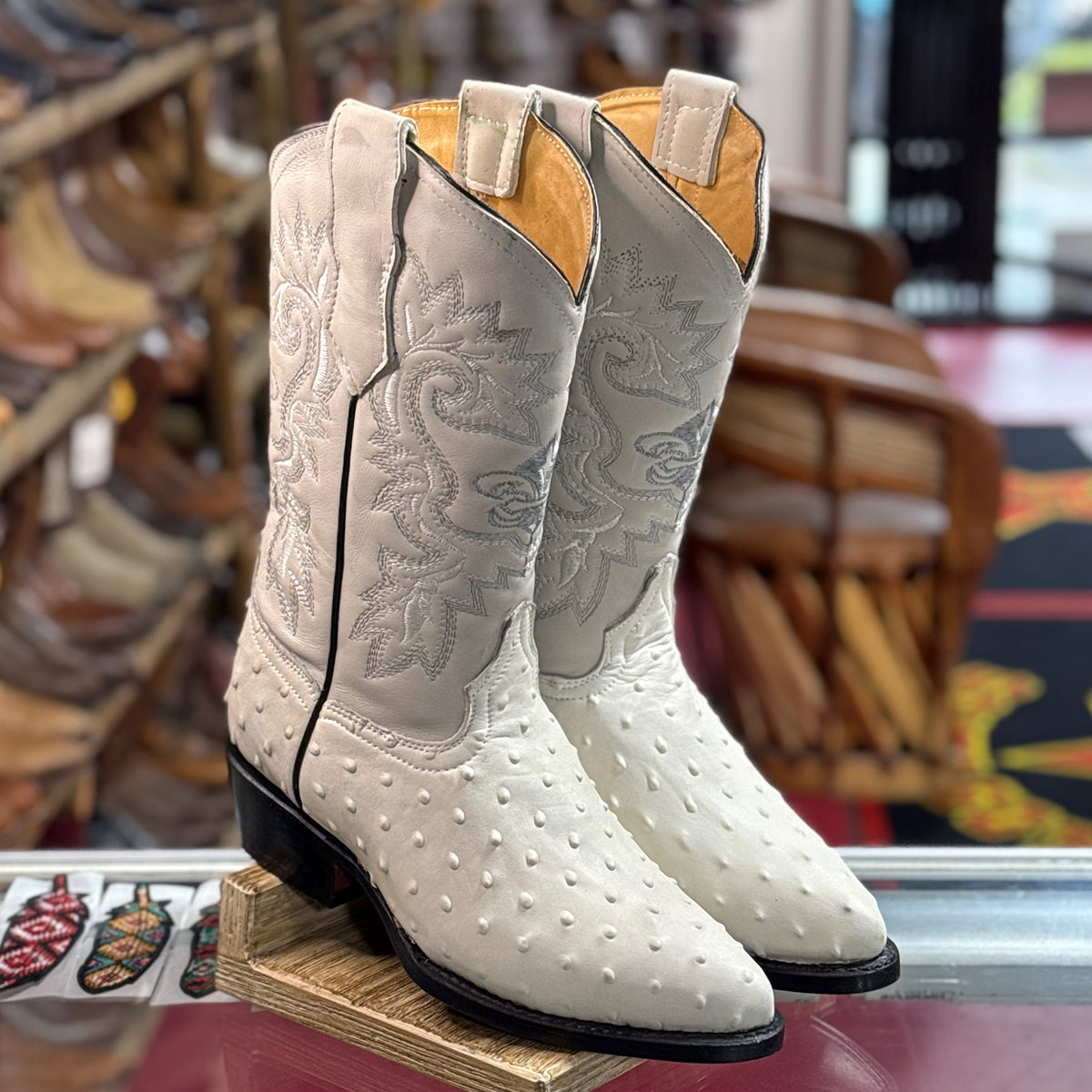  Winter White Printed Ostrich Boots